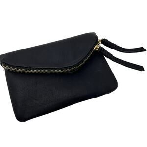 Street Level Crossbody Convertible Flap and Zip Top Bag Black Gold